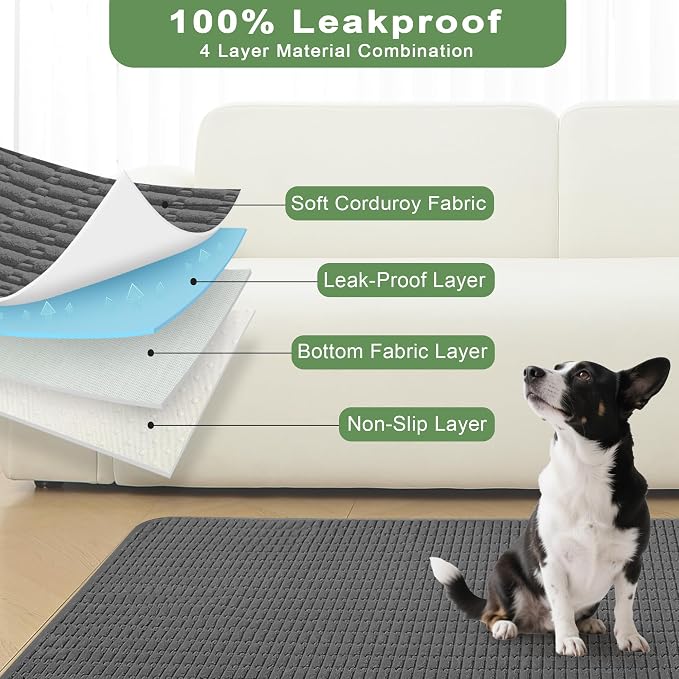 Washable Pee Pads for Dogs Puppy Pad, Dark Grey 60”x82” 1 Pack | High Absorbent Dog Pee Pad Leak Proof Cat Rugs, Reusable Non Slip Pet Mat, Wee Wee Pads for Training, Crate and Floor