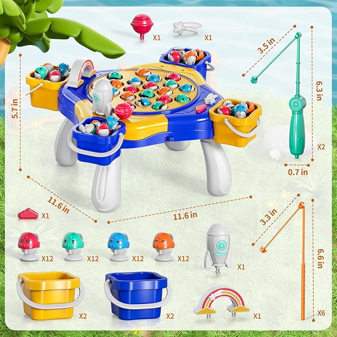 WATUDOU Magnetic Fishing Game for Kids Toddlers 3-5, 70 pcs Fishing Toys for Kids Toddlers 3-5, Fishing Table Toys Board Game Birthday Gifts for 3 4 5 6 7 8 Years Old Toddler Kid