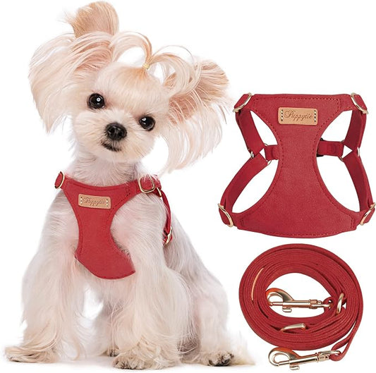 Puppytie XXS Puppy Harness with Multifunction Dog Leash,Soft Adjustable No Choke Escape Proof Pet Harness Vest,red Hawthorn,XXS