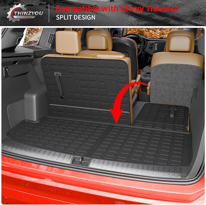 Cargo Mat Compatible with 2018-2023 (Fit 2024 Traverse Limited) Chevrolet Traverse Cargo Liner Trunk Liner Back Seat Cover Protector 2023 Chevy Traverse Accessories (Trunk Mat+Backrest Mats)