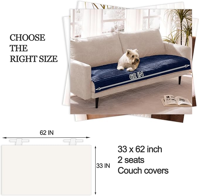 Waterproof Dual Non-Slip Couch Cover for Dogs, Fuzzy Soft Pet Couch Covers for 2 Cushion Sofa loveseat, Pet Friendly Soft Dog Bed Covers Sofa Cover Washable (Navy Blue, 33" x 62" 1 Pack)