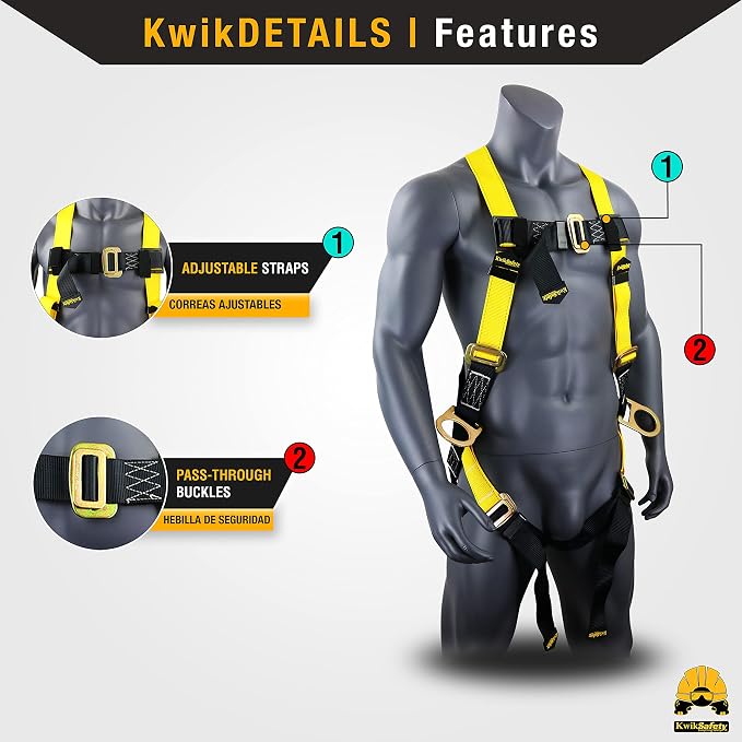 KwikSafety - Fall Protection Safety Harness - Construction & Roofing Fall Arrest Safety Harnesses - ANSI OSHA Compliant
