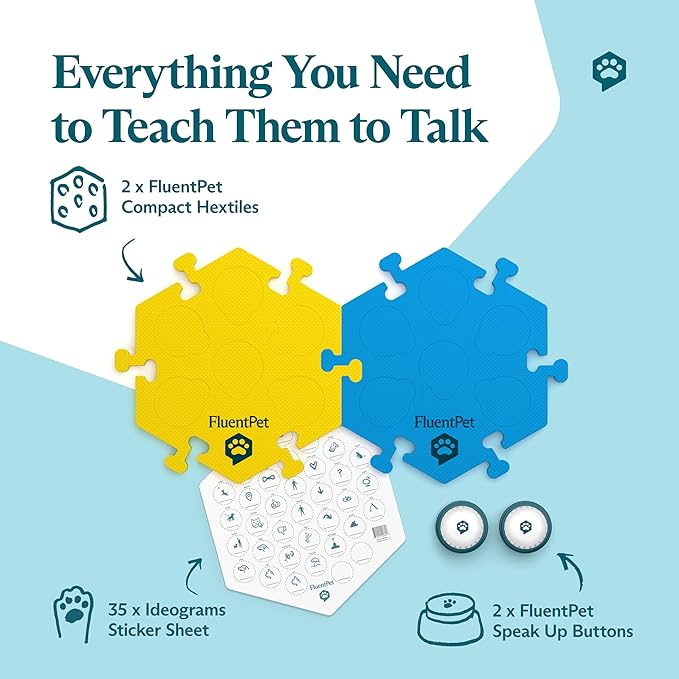 Tester Kit - Set of 2 Dog Talking Buttons & HexTiles - Customizable Cat & Dog Training Buttons for Communication - Batteries Included - Pet Buttons Gift Set