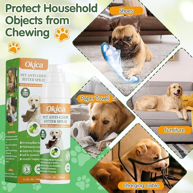 Bitter Apple Spray for Dogs - No Chew Spray for Dogs to Stop Barking Marking and Nibbling - Natural Ingredients Dog Repellent Spray for Furniture and Your Belongings Green