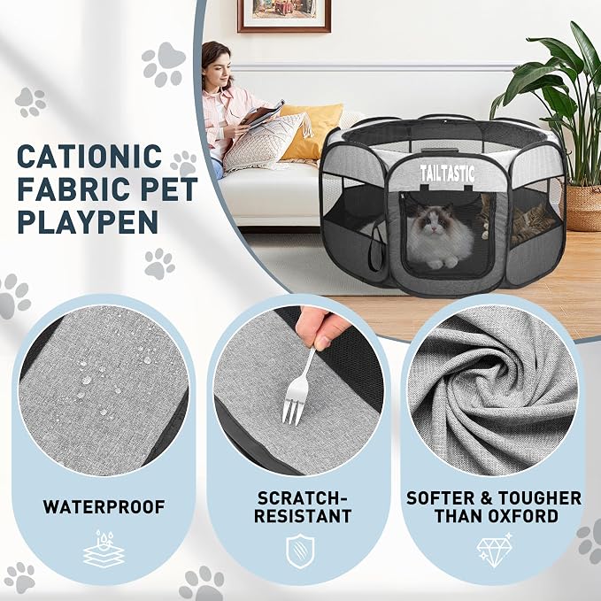 Portable Pet Playpen for Medium Dogs & Cats, Foldable Puppy Safety Pen with Removable Zipper Top, Breathable Mesh Dog Delivery Room, Indoor Isolation Cage for Pets (Dark Grey, Medium)