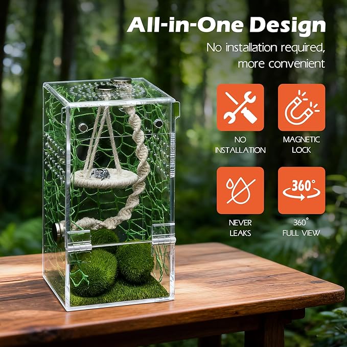 AZV Jumping Spider Enclosure Escape Proof Praying Mantis Habitat Arboreal Tarantula Terrarium with Magnetic Opening Door Baby Spider House Fully Transparent Acrylic Reptile Tank Insect Cage Bug Cribs