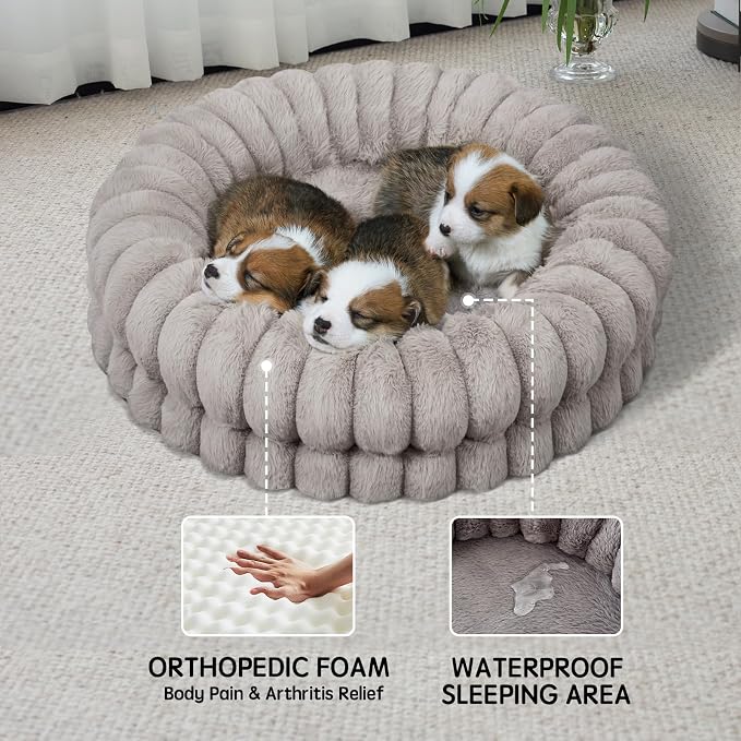 BALANCE Luxury Donut Dog Bed, 24 Inches Round Dog Beds for Small Dogs Washable, Orthopedic Calming Pet Bed for Puppy and Cats with Anti-Slip Bottom (Oatmeal)