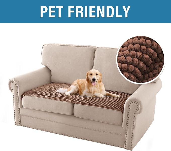 H.VERSAILTEX Plush Chenille Couch Cover for 3 Cushion Couch Anti Slip Washable Sofa Slipcovers Soft and Durable Furniture Protector for Dogs Cats Kids (27.5" x 59", Caramel)