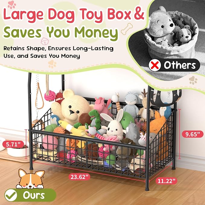 Kaiferty Indestructible Large Dog Toy basket, Toy Box for Dogs,Pet Toys Bin Dog Metal Wire Basket for Toys, Food Storage, Storage Organizer Chest Storage, Toy Box for Living Room Area (Black)