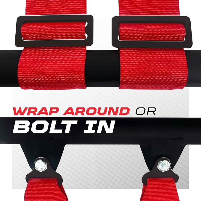 1pc 50 Cal Red 4 Point Harness 2in Straps, Racing Harness Seat Belt | Ultra Kush padding, Push Button quick release hardware. Universal Fit for UTV, RZR, race car.