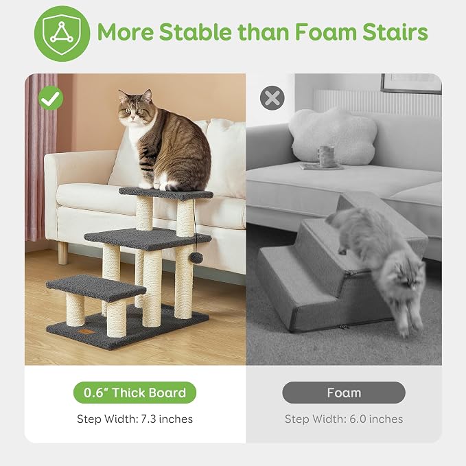 Dog Stairs & Cat Scratching Post Pet Steps for High Beds Couch | High-Strength Boards Holds up to 150 lbs for Indoor Small Cats Kittens Dogs Climbing Playing, 3 Combination Options, 3 Steps