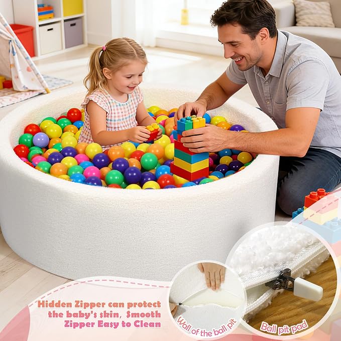 Imitation Teddy Foam Ball Pits 35.4"x 11.8" Soft Round Playpen for Toddlers Pets with Soft Memory Sponge for Babies Indoor and Outdoor Game White(Balls not Included)