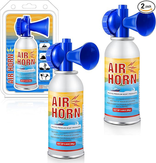 2 Pack 3.5oz Large Air Horn, 122DB Very Loud Air Horns Can, Marine Boat Horns for Safety, Meet Coast Guard, Fog Blow Horn Boat Accessories, Ideal for Boating, Camping, Hiking