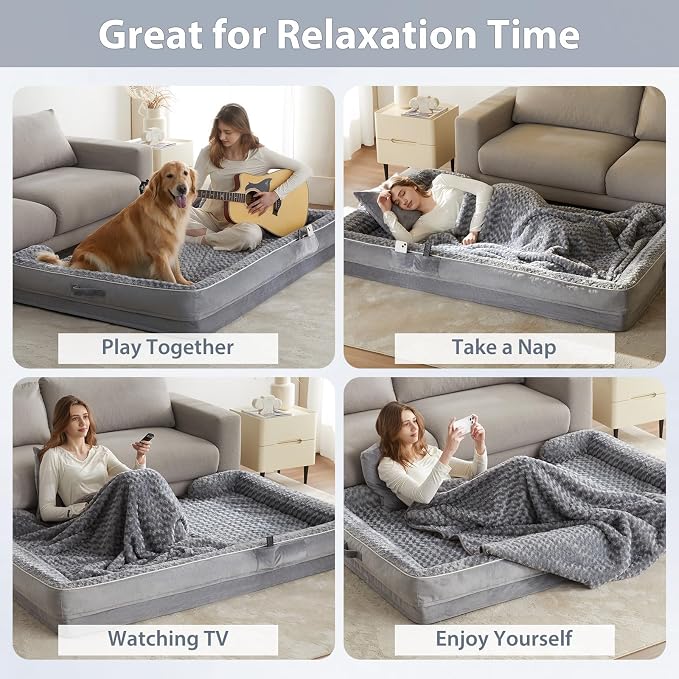 WNPETHOME Orthopedic Washable Human Dog Bed for Adult & Dog Cozy Sleep | Human Size Waterproof Big Soft Dog Couch Sofa Bed for Dogs & Adult Relax with Removable Cover Pet Bed Grey 61x43 Inch