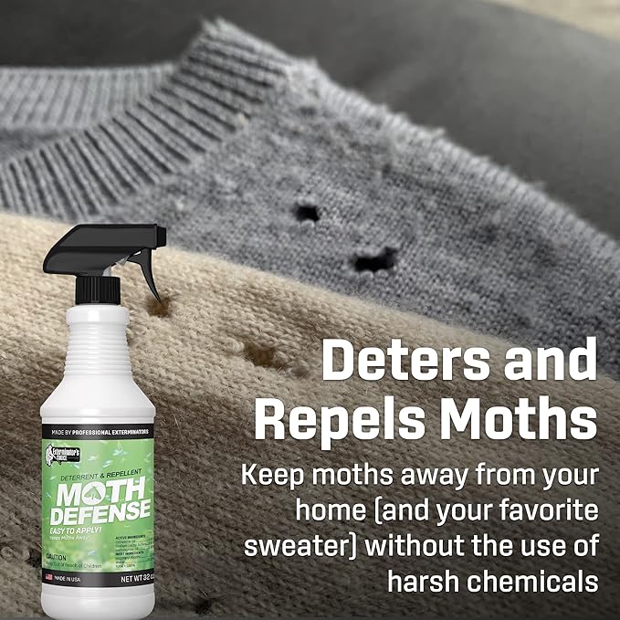 Exterminators Choice Moth Defense Spray - 32 Fl Oz - Natural Lemongrass & Citronella Formula - Animal Safe Moth Spray for Indoor & Outdoor Yard - Anti-Clothing & Fabric Treatment