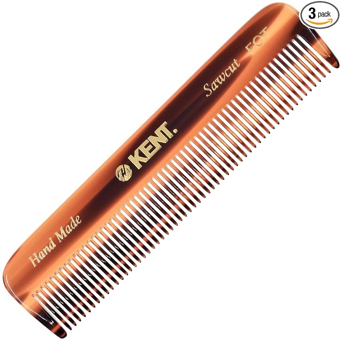 Kent FOT Tortoise Fine Tooth Comb for Men - Handmade Pocket Comb for Travel, Styling, Fine or Thinning Hair, Mustache and Beard Care Handpolished Saw-Cut Made in England