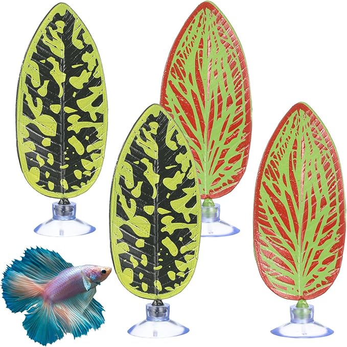 4 Pcs Betta Hammock Betta Fish Tank Decor Aquarium Decor Plastic Plants Bettas Fish Leaf Hammock Bettas Fishes Toys for Resting Sleeping Playing Hiding Breeding