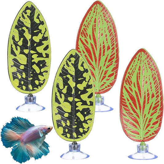 4 Pcs Betta Hammock Betta Fish Tank Decor Aquarium Decor Plastic Plants Bettas Fish Leaf Hammock Bettas Fishes Toys for Resting Sleeping Playing Hiding Breeding