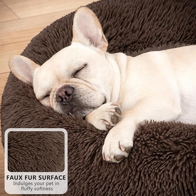 MIXJOY Orthopedic Dog Bed Comfortable Donut Cuddler Round Pet Beds Ultra Soft Washable Dog and Cat Cushion (20''/23''/27''/30'') (27'', Coffee)