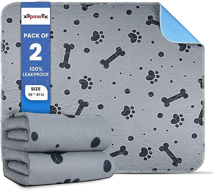 Washable Pee Pads for Dogs 2 Packs 36’’ x 41’’ Washable Puppy Pads Waterproof Dog Pee Mats Heavy Absorbent with Non Slip Bottom for Indoor Pet Training