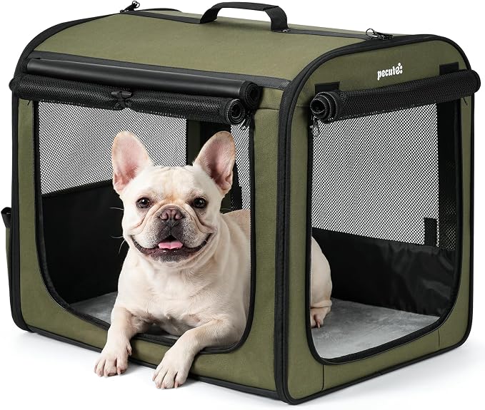 Dog Car Carrier Light Weight 24×17.7×20.5in, Foldable Dog Carrier, Green | Easy to Assemble, Portable and Breathable Pet Carrier, Suitable for Indoor and Outdoor Use, Dog Travel Crate with Curtain