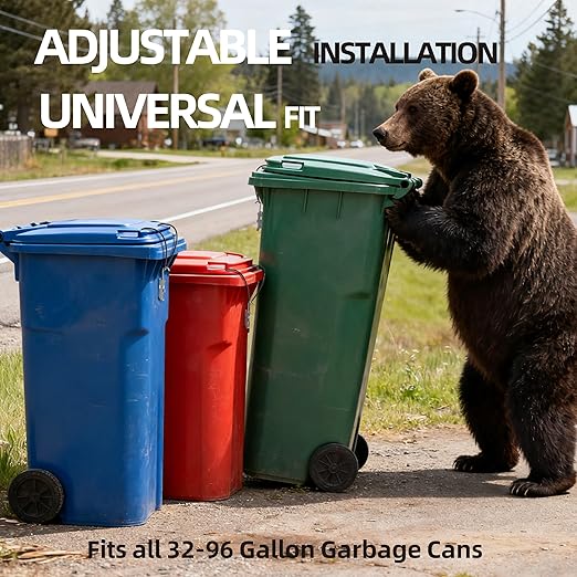 Trash Can Lock for Animals [Patent Pending] – 304 Stainless Steel Wire & Zero-Gap Tension Latch – Stops Raccoons, Dogs & Bears – Universal Garbage Can Lock for Outdoor Bins (Fits 20-100 Gal)