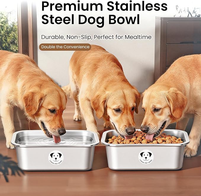 2-Pack Stainless Steel Large Dog Water Bowl, Spill-Proof Metal Dog Food Bowls, Easy Clean Outdoor Dog Water Bowl for Medium Large Dogs, X-Large & Cats 1.25 Gallons