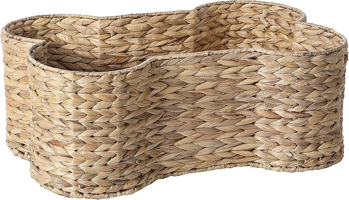 Loxley Toy Storage Bone Shaped Seagrass Pet Basket,Small 17.75-in Handwoven Storage Bin for Dog Toys & Accessories Durable Home Organizer Wipe Clean
