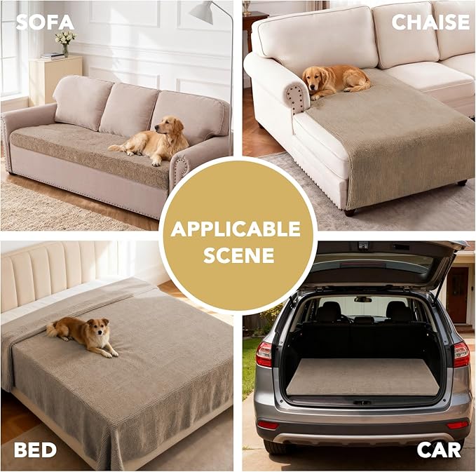 H.VERSAILTEX Non Slip Pet Couch Cover Chenille Dog Bed Protector Thick Soft Sofa Slipcover Pet Friendly Washable Couch Cushion Covers for Pets (52" x 82", Sand)