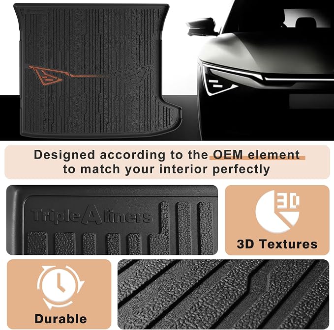 TripleAliners Trunk Mat All Weather Compatible with 2025 2026 Kia EV6 Accessories Custom Fit Protection Trunk Floor Liner Cargo Mat TPE Anti-Slip Odorless Cargo Liner (NOT FIT GT)