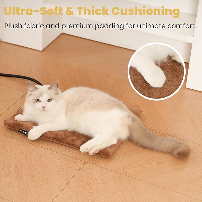 Pet Heating Pad for Cats Dogs Indoor & Sheltered Outdoor Waterproof Heated Cat Bed Heated Dog Bed Chew Resistant Cord Constant Temperature Brown 16 x 13 Inch
