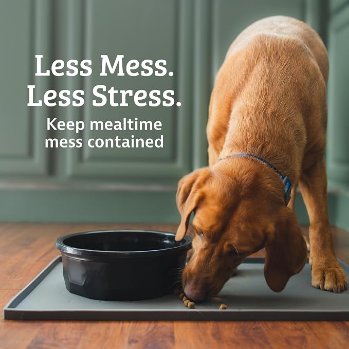 Leash Boss Dog Food Mat - Waterproof Cat & Dog Bowl Mat for Food and Water, Silicone Pet Feeding Mats for Floors, Non-Slip Placemat with High Edges, Puppy Essentials (Small: 18"x11", Beige)