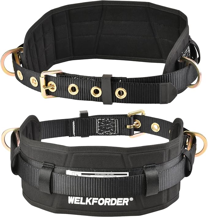 Tongue Buckle Body Belt With Waist Pad and 2 Side D-Rings Personal Protective Equipment Safety Harness | Waist Fitting Size 33'' to 47'' for Work Positioning, Restraint