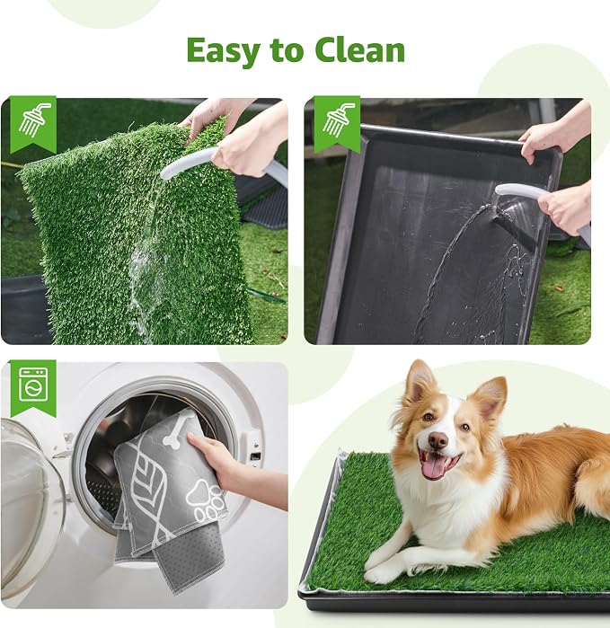 LOOBANI Large Dog Grass Pad with Tray - 47.6x29.2in for Balcony Apartment | Dog Potty with 2 Artificial Grass & 2 Washable Pee Pads for Replacement, Quick-Absorbency, Easy to Clean, Indoor/Outdoor Use