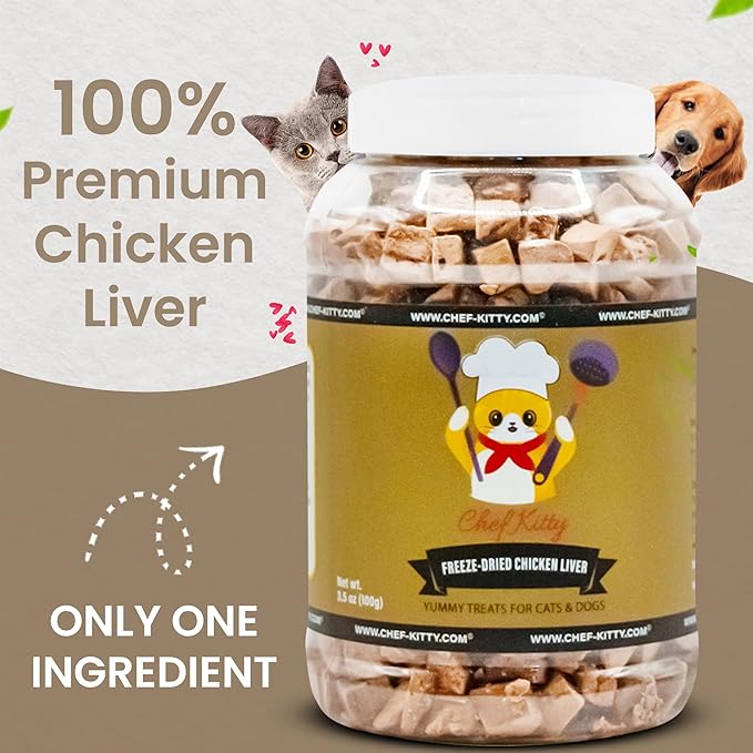 Chicken Liver Dog Treats | Freeze Dried Liver Treats for Dogs, 100% Human Grade, Single Ingredient | Grain-Free Kitten Treats, High Protein | No Additives or Preservatives | Tested in USA | 3.1 oz