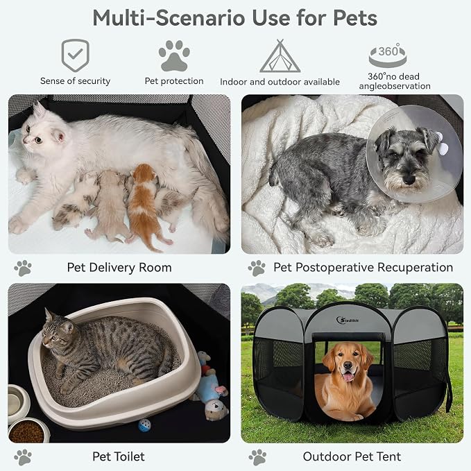 Siedihit Dark Grey Puppy Playpen for Large Dog Cat, Dogs Tent | Crates Cage Indoor/Outdoor, Portable Pop Up Dog Kennel with Carrying Bag for Rabbits(Dark Grey, Large )