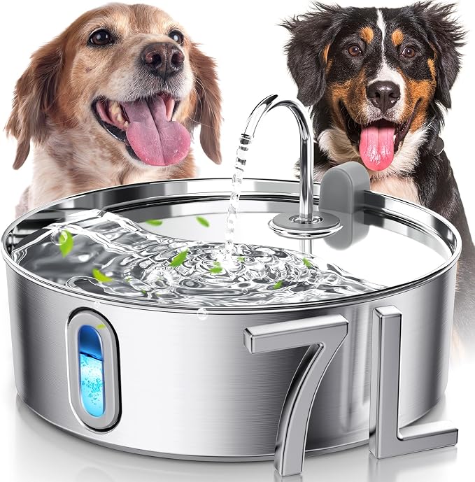 Smartoo 7L/236oz Stainless Steel Dog Water Fountain for Large Dogs | 25dB Ultra-Quiet Automatic Pet Water Dispenser with Deeper Bowl, 4-Stage Filtration,Ideal for Big Breeds,Multi-Pet Households