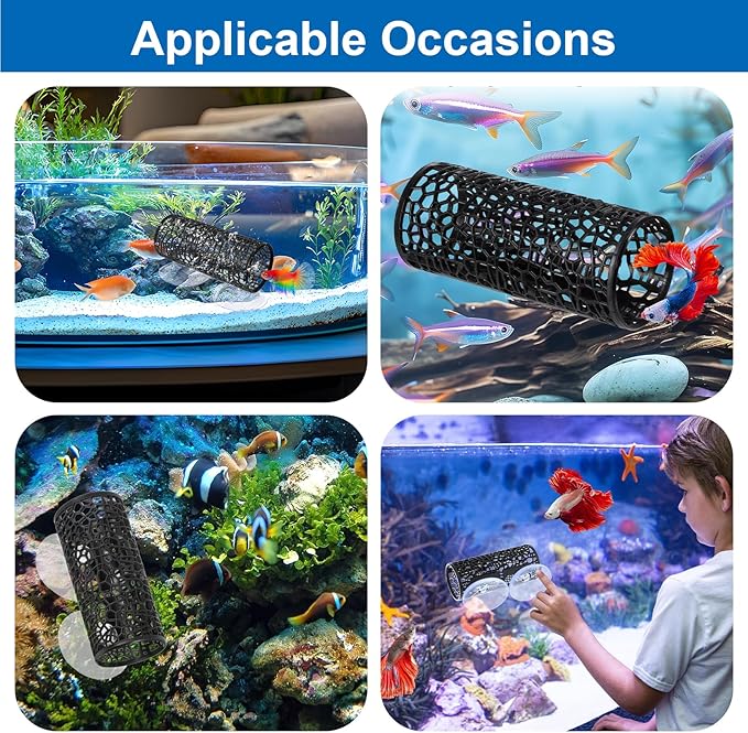 2Pcs Little Fish Swimming Tunnel, Safe Aquarium Decoration Betta Fish Tank Accessories with Suction Cups Hidden Decor Habitat Toys for Small Fish Shrimp Reptile Guppies