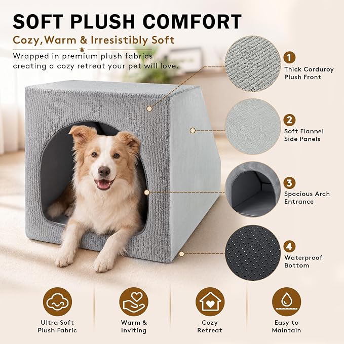 Indoor Dog House for Small Medium Dogs, Enclosed Dog Cave Bed | Washable Removable Cover, Cozy Pet House with Soft Cushion, Indoor Dog Bed for Puppies and Small Breed, 26" L x 20" W x 20" H