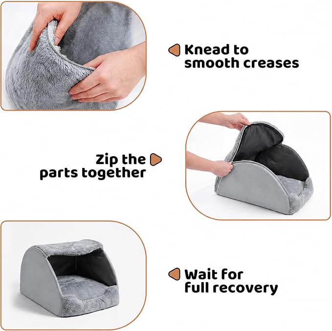 LATIBELL Indoor Puppy House Foldable Pet Tent Cave Bed ，Gray | Foldable Indoor Dog House With Removable Washable Soft Cushion, Covered Cave For Small Puppy
