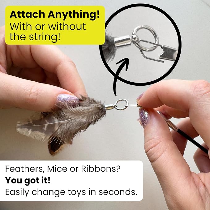 Forever Stick 1-Pack - The Unbreakable Cat Wand Toy, Durable Cat Toy Wand, Extra Long Cat String Toy, Cat Fishing Pole Toy for Bored Indoor Adult Cats, Cat Stick Toy, Cat Feather Wand, Cat Teaser Wand