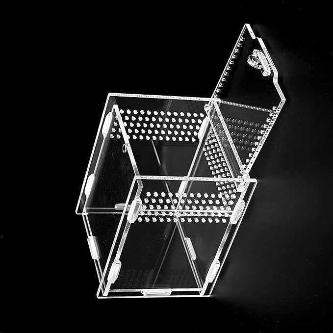 AWXZOM Magnetic Acrylic Case, micro habitat small Tarantula Enclosure enclosure for arboreal Tarantula Scorpion Sling Lizards Mantis Snake Gecko jumping spider snail Insect Isopods (4.7*4.7*7.8 inch)