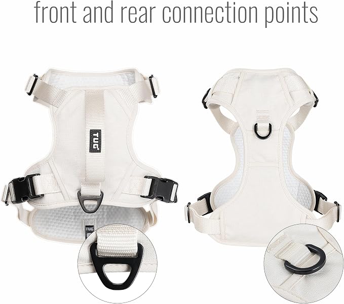 TUG No-Pull Dog Harness, 2 Leash Clips + Padded Handle (XL, Cream) | Water-Resistant Padded Interior | No-Pull Front Clip | Padded Back Handle | Adjustable Straps