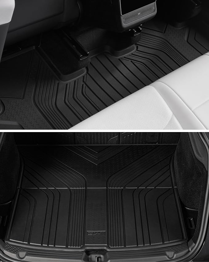 3W Full Set Floor Mats for Tesla New Model Y Juniper 2025 2026 Only for Standard, TPE All Weather Cargo Liners, Trunk Mats, Seat Back Cover Protector, Model Y Accessories(Not Fit Premium/Performance)