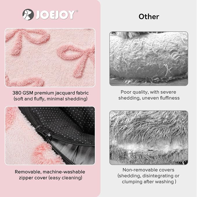 JOEJOY Jacquard Donut Round Small Dog Beds,Pink 23x23x8in, Removable Washable Cover, Cute Pattern, Ultra Soft Fluffy Calming Pet Bed with Thick Supportive Bolster