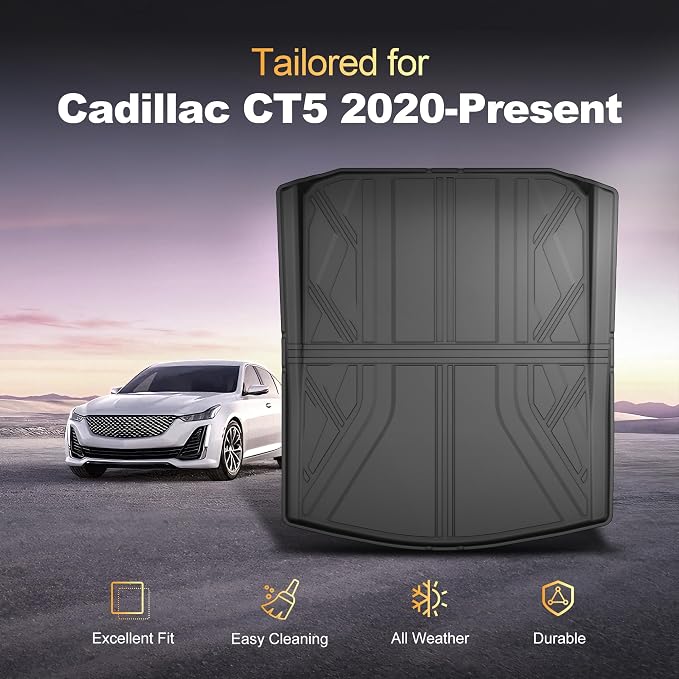 Cargo Liner Compatible with Cadillac CT5 CT5-V 2020-2025 2026 Weather-Resistant Trunk Mats for Cars with Raised Lip Non-Slip Car Rear Trunk Mat Tray Pad Boot