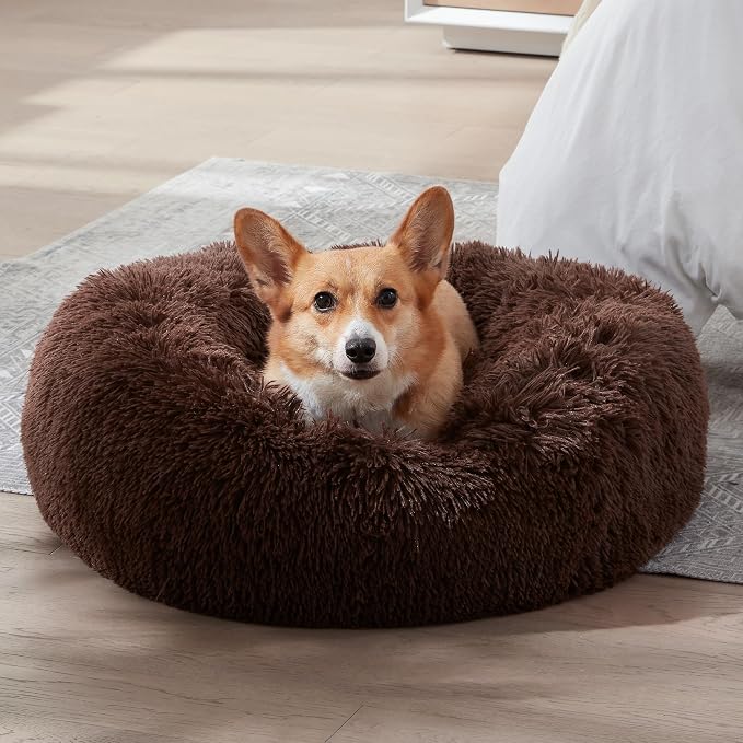 Calming Dog Bed & Cat Bed, Anti-Anxiety Donut Dog Cuddler Bed, Warming Cozy Soft Dog Round Bed, Fluffy Faux Fur Plush Dog Cat Cushion Bed for Small Medium Dogs and Cats | Fluffy Faux Fur Round Cuddler,Anti-Anxiety,Anti-Slip Bottom,Self-Warming Pet Bed ...