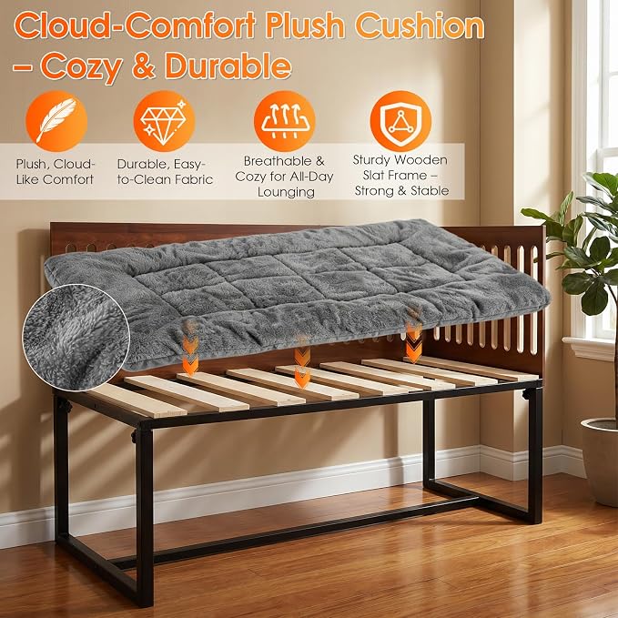 TIEBOLA Bedside Dog Bed 41"x18", Adjustable Height Metal Frame with Soft Cushion for Small Medium Dogs.