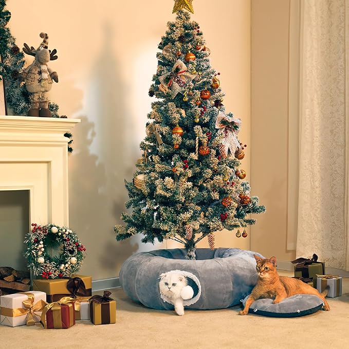 Cat Tunnel Bed for Indoor Cats 35.5 Inch XL Cat Donut Tunnels Grey | 2 in 1 Cat Tunnels for Indoor Cats Kitten Puppy Rabbit Pet Tunnel Toy with Washable Cushion Bed Grey