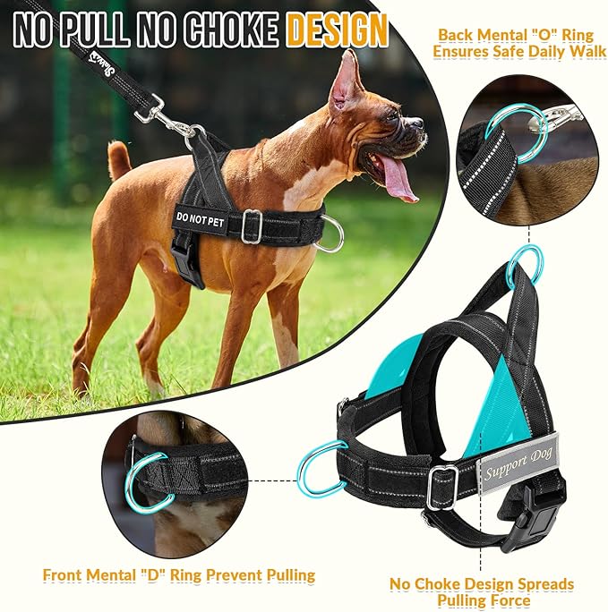 SlowTon No Pull Dog Harness with Front Clip - Heavy Duty, Soft Padded | Neck & Chest Adjustable, Tactical Pet Vest and Leash Set for Large Medium Sized Dogs, for Easy Walk & Training, Black L